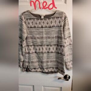 H&M Cream, Black And Mauve. Patterned Crew Neck Sweater